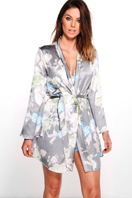 Erin Satin Floral Print Bridal Robe